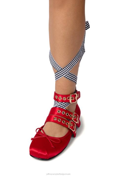 vrouwen Jeffrey Campbell ballotage rood satijn zwart wit geruit V2LZ208 ballerina's