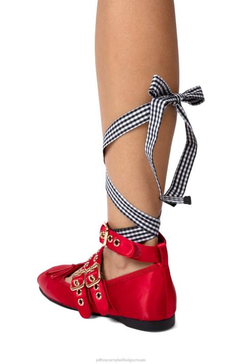 vrouwen Jeffrey Campbell ballotage rood satijn zwart wit geruit V2LZ208 ballerina's