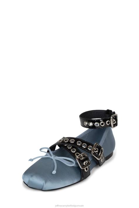 vrouwen Jeffrey Campbell choreo blauw satijn zwart lak V2LZ209 ballerina's