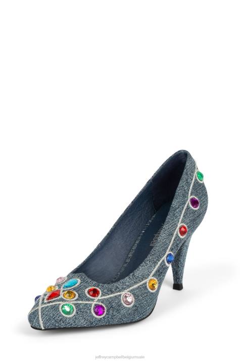 vrouwen Jeffrey Campbell mcfly blauwe denim heldere juwelen V2LZ1376 hakken pomp