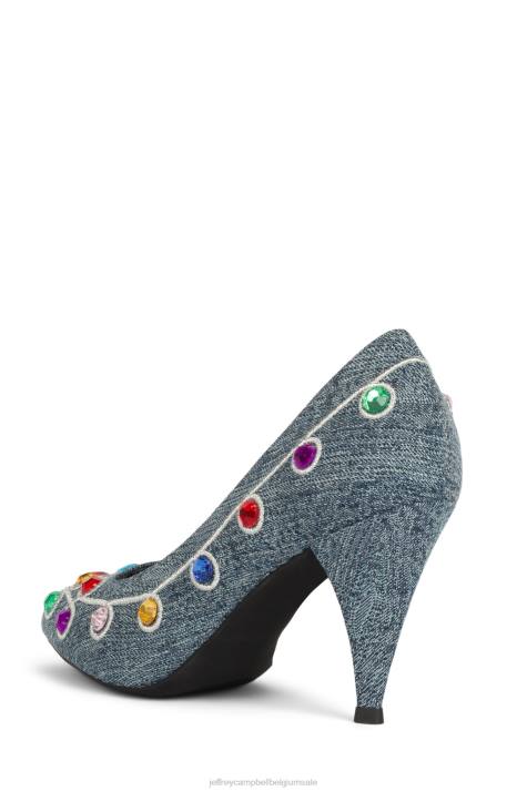 vrouwen Jeffrey Campbell mcfly blauwe denim heldere juwelen V2LZ1376 hakken pomp