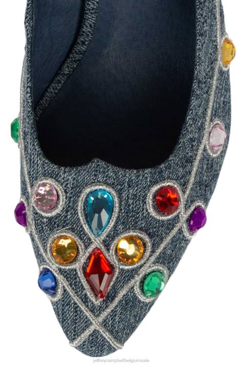 vrouwen Jeffrey Campbell mcfly blauwe denim heldere juwelen V2LZ1376 hakken pomp