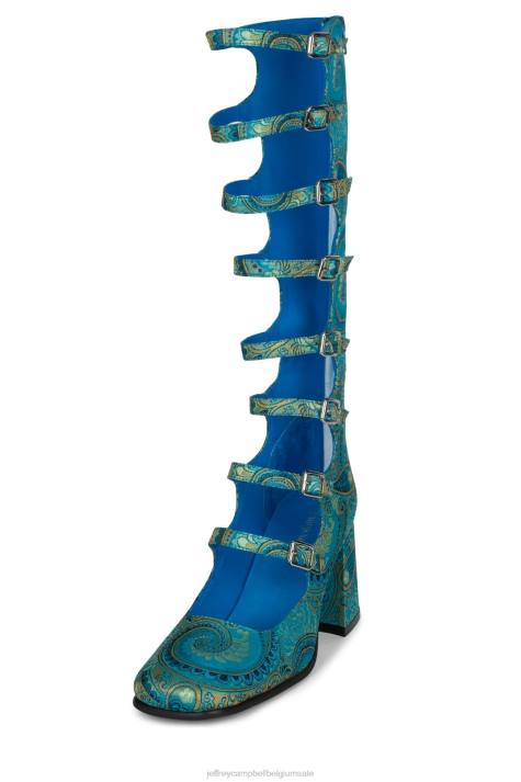 vrouwen Jeffrey Campbell meneer blauw paisley V2LZ1326 hakken pomp