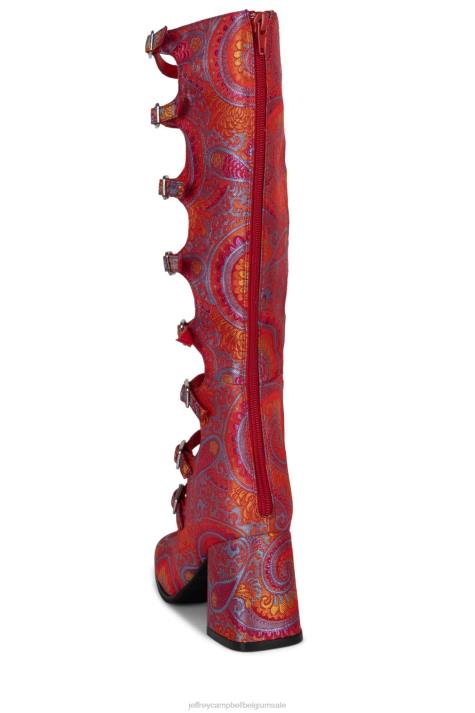 vrouwen Jeffrey Campbell meneer rood blauw paisley V2LZ1327 hakken pomp