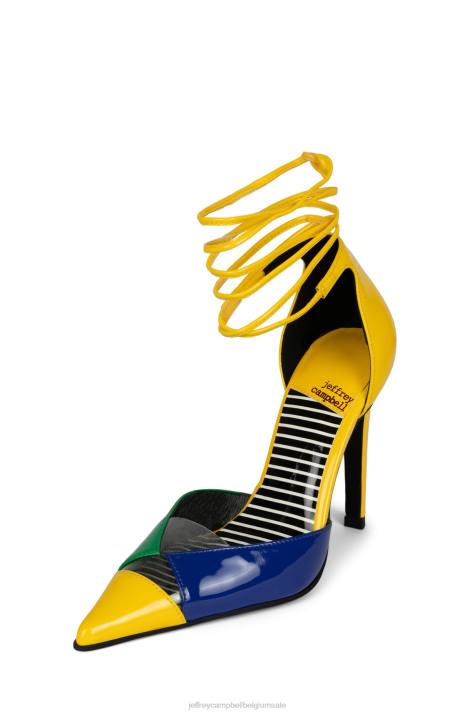 vrouwen Jeffrey Campbell ovio gele lakstreep multi V2LZ1366 hakken pomp