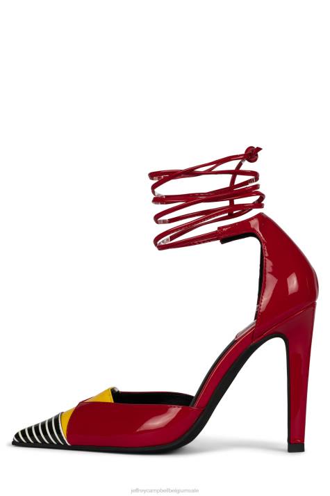 vrouwen Jeffrey Campbell ovio zwart wit streep rood multi V2LZ1368 hakken pomp