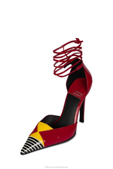 vrouwen Jeffrey Campbell ovio zwart wit streep rood multi V2LZ1368 hakken pomp