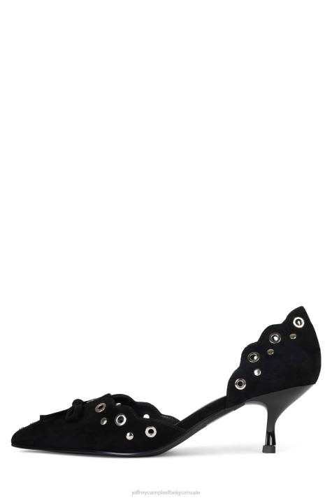 vrouwen Jeffrey Campbell tevreden zwart suède zilver V2LZ1393 hakken pomp