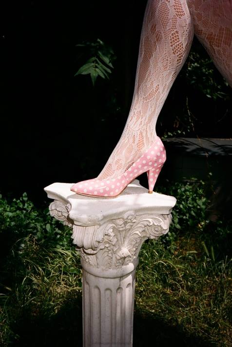 vrouwen Jeffrey Campbell veronique roze wit polka dot patent V2LZ1383 hakken pomp