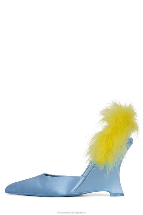 vrouwen Jeffrey Campbell Opschepper blauw satijn geel V2LZ1659 muilezel met hakken