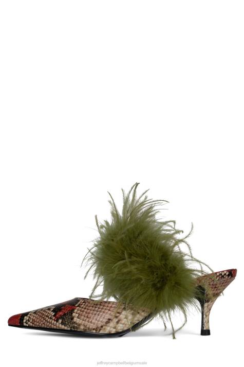 vrouwen Jeffrey Campbell bevedering oranjebruine slangolijf V2LZ1697 muilezel met hakken