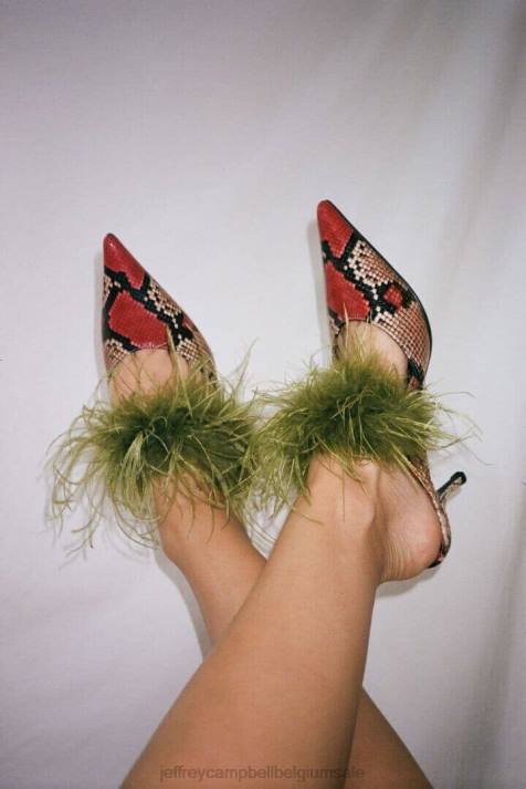 vrouwen Jeffrey Campbell bevedering oranjebruine slangolijf V2LZ1697 muilezel met hakken