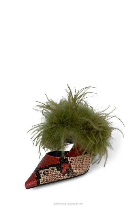 vrouwen Jeffrey Campbell bevedering oranjebruine slangolijf V2LZ1697 muilezel met hakken