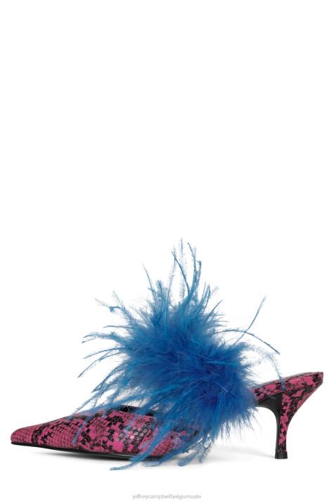 vrouwen Jeffrey Campbell bevedering roze slang blauw V2LZ1696 muilezel met hakken