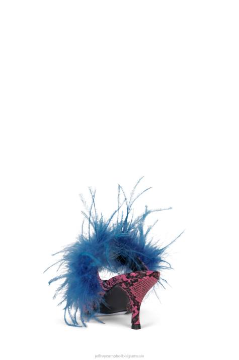 vrouwen Jeffrey Campbell bevedering roze slang blauw V2LZ1696 muilezel met hakken