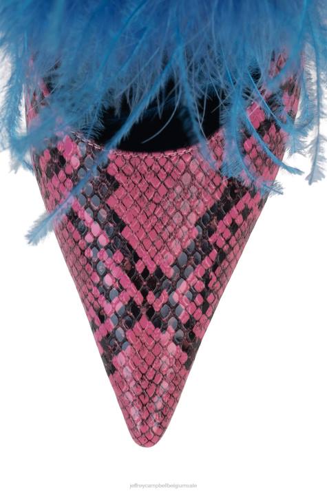 vrouwen Jeffrey Campbell bevedering roze slang blauw V2LZ1696 muilezel met hakken