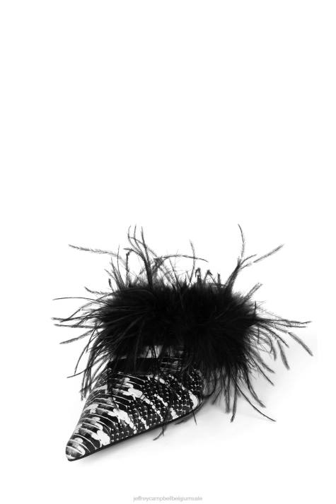 vrouwen Jeffrey Campbell bevedering zwarte witte slang V2LZ1695 muilezel met hakken