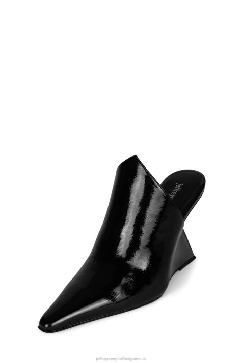 vrouwen Jeffrey Campbell stijlvol zwart gekreukt patent V2LZ1682 muilezel met hakken