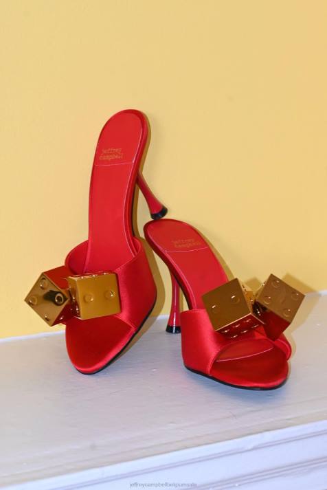 vrouwen Jeffrey Campbell Dobbelsteen rood satijn goud V2LZ1403 sandaal met hak