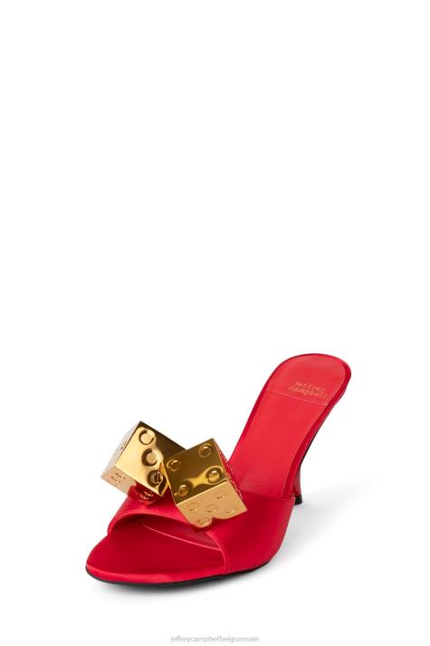 vrouwen Jeffrey Campbell Dobbelsteen rood satijn goud V2LZ1403 sandaal met hak