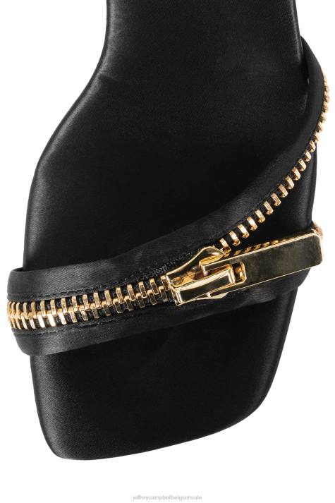 vrouwen Jeffrey Campbell dichtgeritst zwart satijn goud V2LZ1411 sandaal met hak