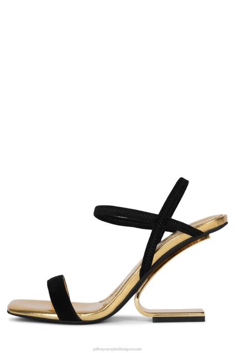 vrouwen Jeffrey Campbell geometrisch zwart suède goud V2LZ1529 sandaal met hak