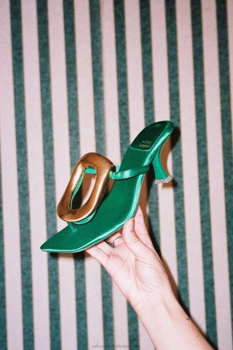 vrouwen Jeffrey Campbell linq-up groen satijn goud V2LZ1496 sandaal met hak