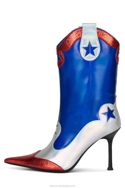 vrouwen Jeffrey Campbell aas hoog rood blauw combi V2LZ635 enkel laarzen