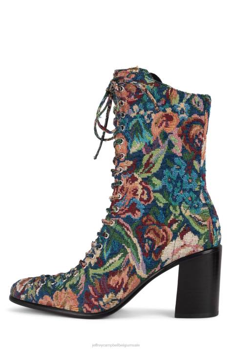vrouwen Jeffrey Campbell archille groenblauw bloementapijt V2LZ431 enkel laarzen