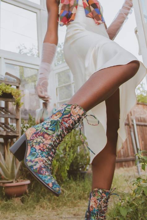 vrouwen Jeffrey Campbell archille groenblauw bloementapijt V2LZ431 enkel laarzen