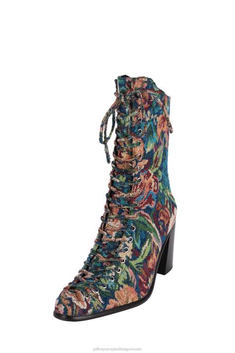 vrouwen Jeffrey Campbell archille groenblauw bloementapijt V2LZ431 enkel laarzen