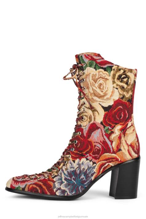 vrouwen Jeffrey Campbell archille rode bloemen V2LZ429 enkel laarzen