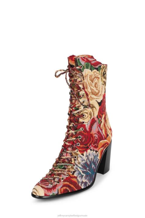 vrouwen Jeffrey Campbell archille rode bloemen V2LZ429 enkel laarzen