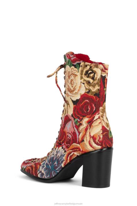 vrouwen Jeffrey Campbell archille rode bloemen V2LZ429 enkel laarzen