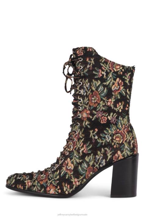 vrouwen Jeffrey Campbell archille zwart bloementapijt V2LZ430 enkel laarzen