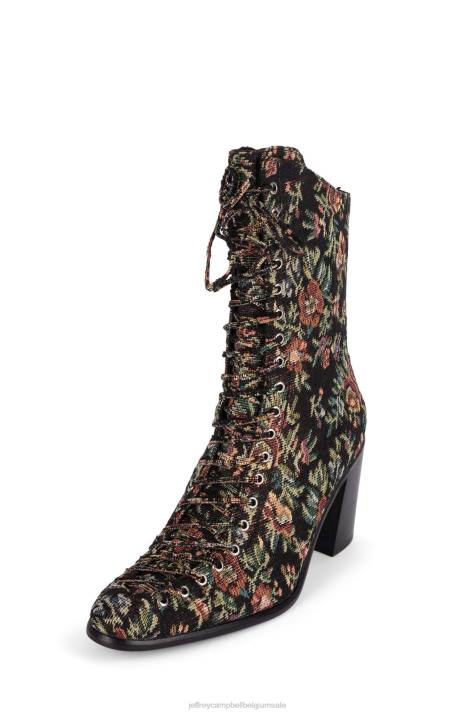 vrouwen Jeffrey Campbell archille zwart bloementapijt V2LZ430 enkel laarzen