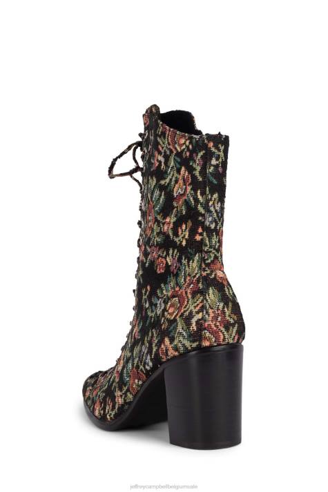 vrouwen Jeffrey Campbell archille zwart bloementapijt V2LZ430 enkel laarzen