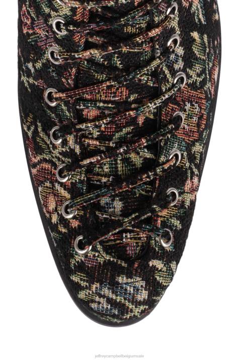 vrouwen Jeffrey Campbell archille zwart bloementapijt V2LZ430 enkel laarzen