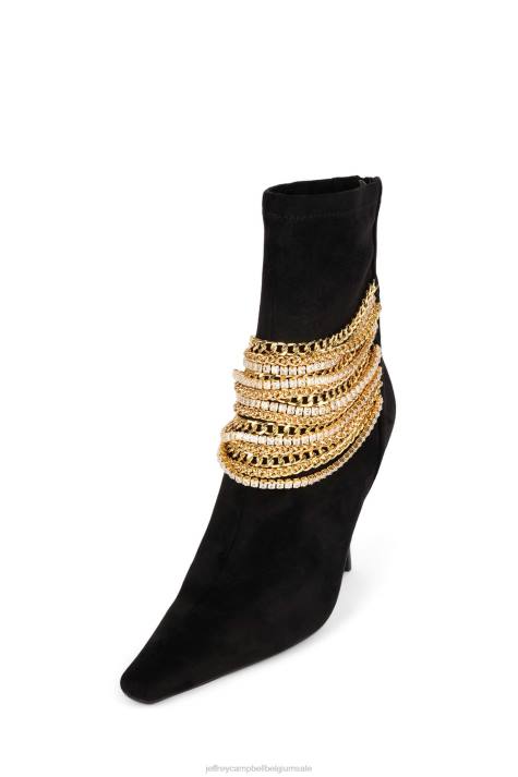 vrouwen Jeffrey Campbell chainge-md zwart suède goud V2LZ385 enkel laarzen