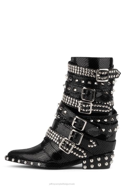 vrouwen Jeffrey Campbell draco-stud zwart glanzend slangenzilver V2LZ664 enkel laarzen
