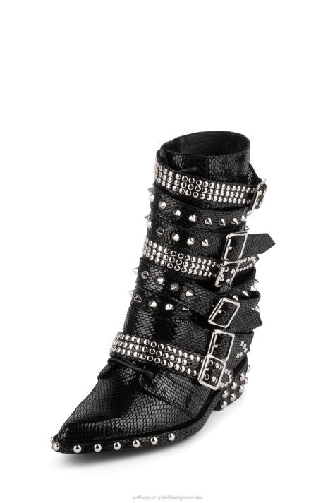 vrouwen Jeffrey Campbell draco-stud zwart glanzend slangenzilver V2LZ664 enkel laarzen