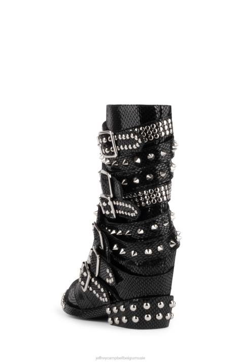 vrouwen Jeffrey Campbell draco-stud zwart glanzend slangenzilver V2LZ664 enkel laarzen