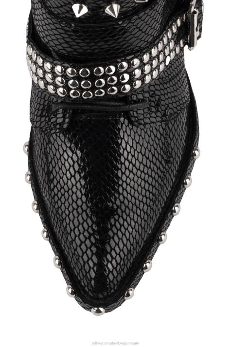 vrouwen Jeffrey Campbell draco-stud zwart glanzend slangenzilver V2LZ664 enkel laarzen