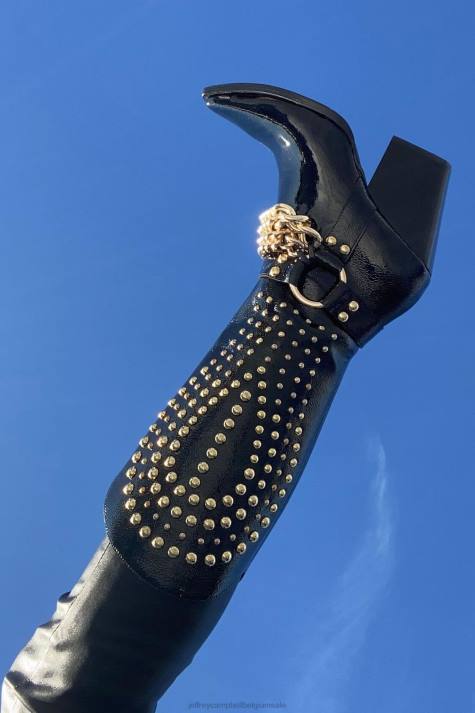 vrouwen Jeffrey Campbell estefan zwart gekreukt goud V2LZ427 enkel laarzen