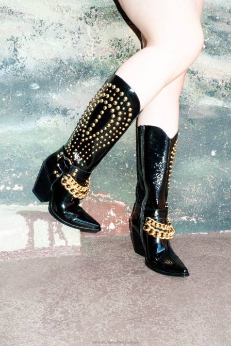 vrouwen Jeffrey Campbell estefan zwart gekreukt goud V2LZ427 enkel laarzen