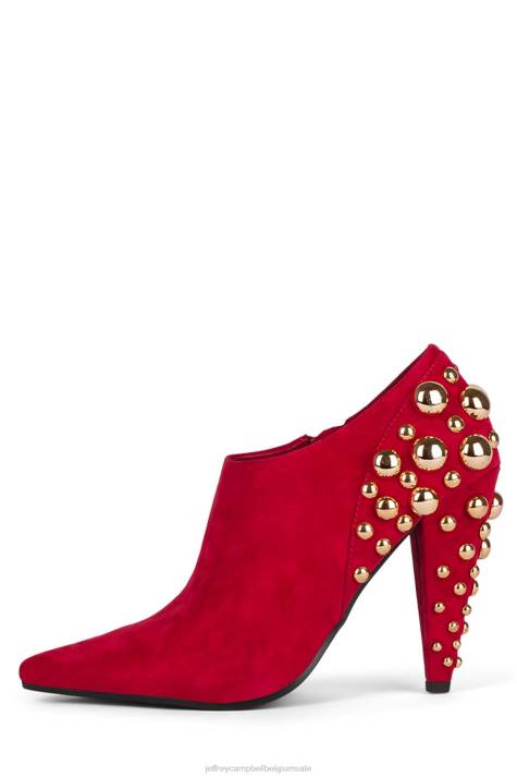 vrouwen Jeffrey Campbell galoppeert rood suède goud V2LZ387 enkel laarzen