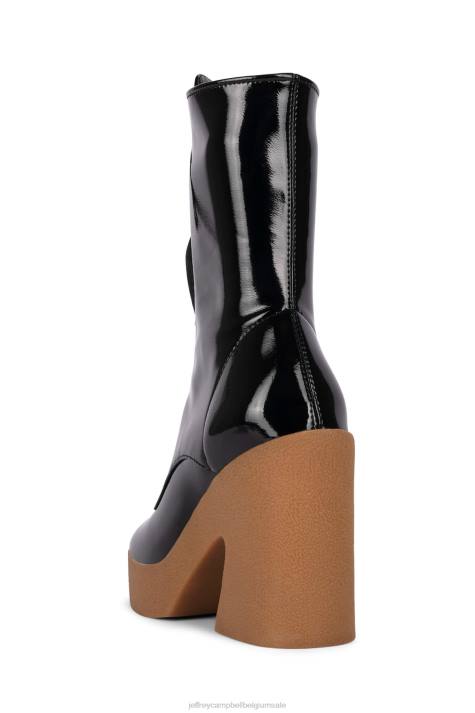 vrouwen Jeffrey Campbell kartini-lu zwart gekreukt patent V2LZ465 enkel laarzen