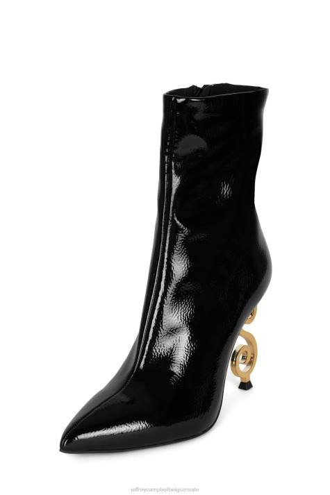 vrouwen Jeffrey Campbell moesai zwart gekreukt patent goud V2LZ390 enkel laarzen