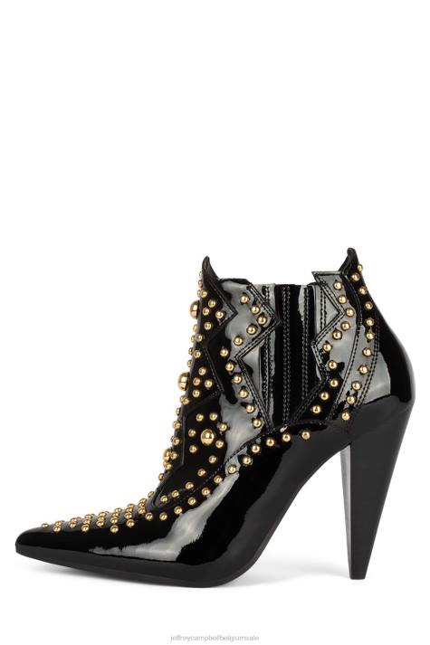 vrouwen Jeffrey Campbell nacht oproep zwart patent goud V2LZ392 enkel laarzen