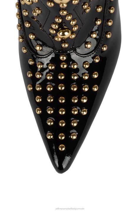 vrouwen Jeffrey Campbell nacht oproep zwart patent goud V2LZ392 enkel laarzen
